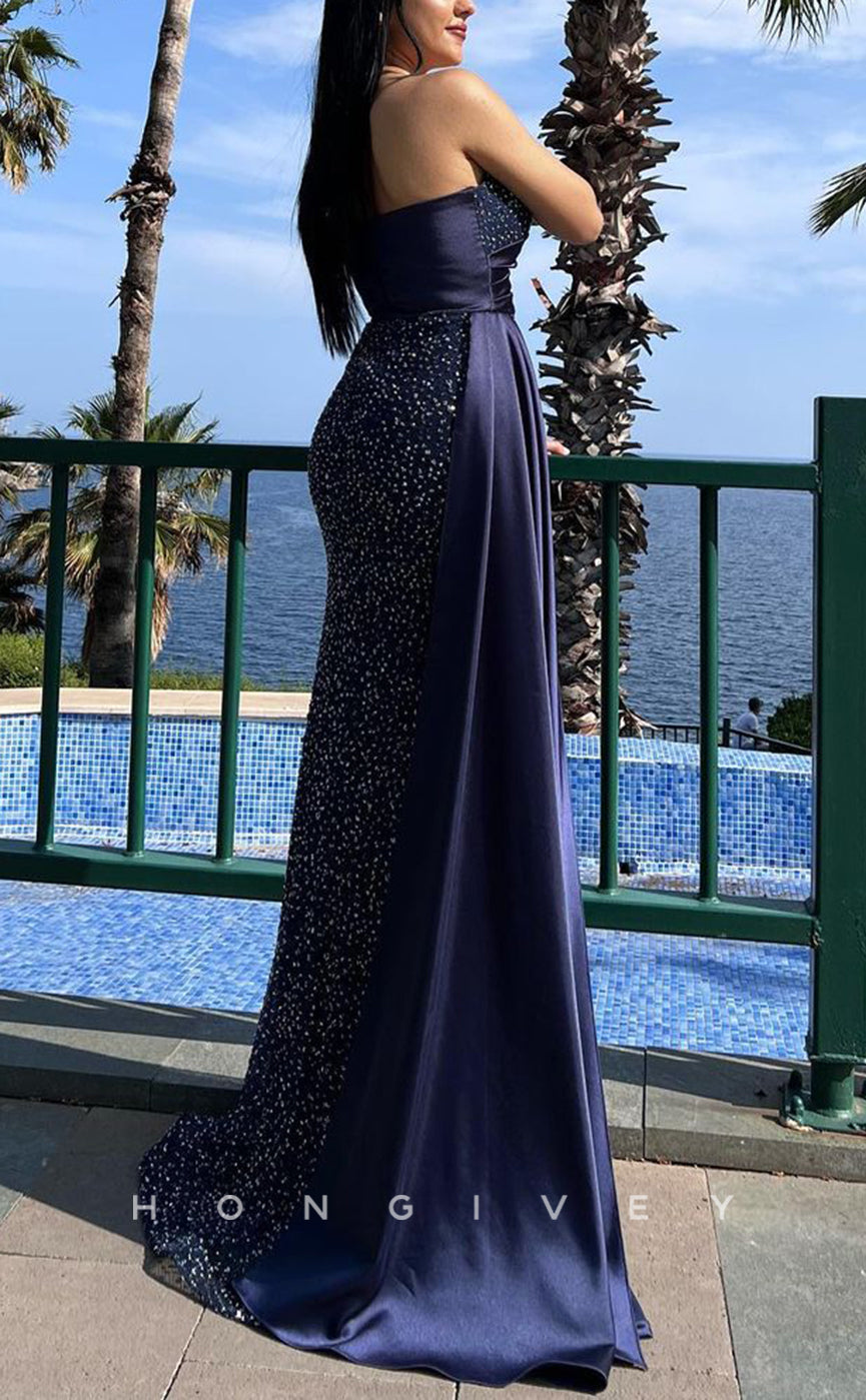 L1567 - Chic Fitted Glitter One Shoulder Empire With Train Party Prom Evening Dress