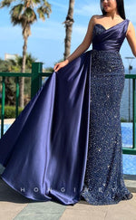 L1567 - Chic Fitted Glitter One Shoulder Empire With Train Party Prom Evening Dress