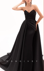 L1577 - Sexy Satin A-Line Sweetheart Sleeveless Ruched With Train Party Prom Evening Dress