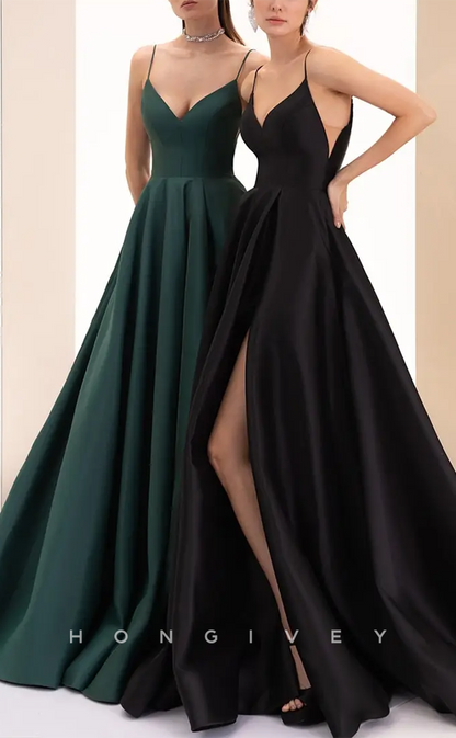 L1578 - Sexy Sarin A-Line V-Neck Spaghetti Straps Empire With Side Slit Party Prom Evening Dress