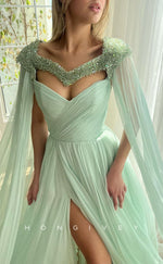 L1597 - Sexy A-Line Tulle Sweetheart Detachable Bolero Empire With Side Slit Party Prom Evening Dress