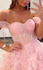 L1604 - Sexy A-Line Tulle Off-Shoulder Illusion Empire With Side Slit Party Prom Evening Dress