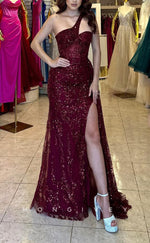 L1634 - Sexy Fitted Glitter Off-Shoulder Fully Sequined Empire With Side Slit Party Prom Evening Dress