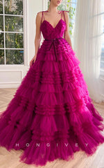 L1699 - Sexy Tulle A-Line Sweetheart Spaghetti Straps Empire Bowknot Tiered Party Prom Evening Dress