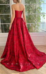 L1701 - Sexy Satin A-Line Bateau Empire Appliques With Side Slit Party Prom Evening Dress