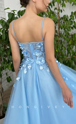 L1704 - Sexy Tulle A-Line Sweetheart Spaghetti Straps Empire Floral Embellished Party Prom Evening Dress