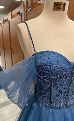 L1711 - Sexy Tulle A-Line Off-Shoulder Spaghetti Straps Empire Appliques Party Prom Evening Dress