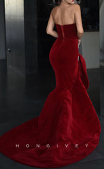 L1765 - Sexy Satin Trumpt Sweetheart Strapless Sleeveless Empire Beaded Ruffled Party Prom Evening Dress