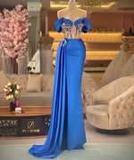 L1775 - Sexy Satin Fitted Glitter Illusion Off-Shoulder Beaded Appliques Empire Ruched Party Prom Evening Dress