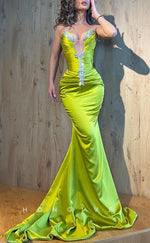 L1781 - Sexy Satin Fitted Glitter Asymmetrical Straps Sleeveless Empire Pleats Beaded Party Prom Evening Dress