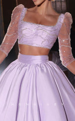 L1795 - Sexy Satin Two Piece A-Line Square Half Sleeves Empire Beaded Party Prom Evening Dress