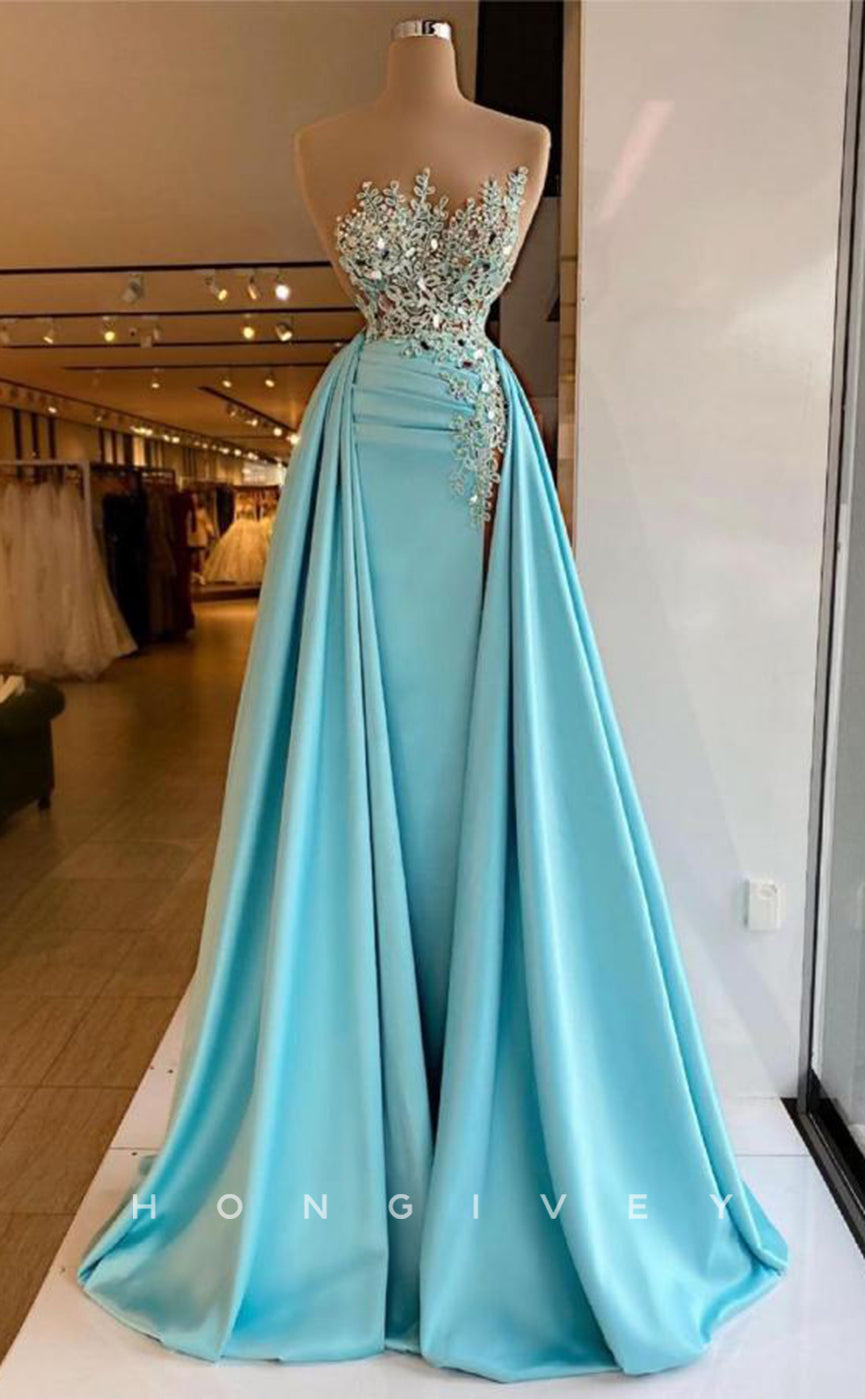 L1813 - Sexy Satin A-Line Asymmetrical Sleeveless Empire Beaded Appliques Party Prom Evening Dress