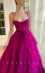 L1858 - Sexy Tulle A-Line Sweetheart Spaghetti Straps Empire Bowknot Long Ball Gown Party Prom Evening Dress