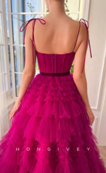 L1858 - Sexy Tulle A-Line Sweetheart Spaghetti Straps Empire Bowknot Long Ball Gown Party Prom Evening Dress