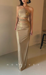 L1859 - Sexy Satin Fitted Glitter Halter Sleeveless Illusion Party Prom Evening Dress