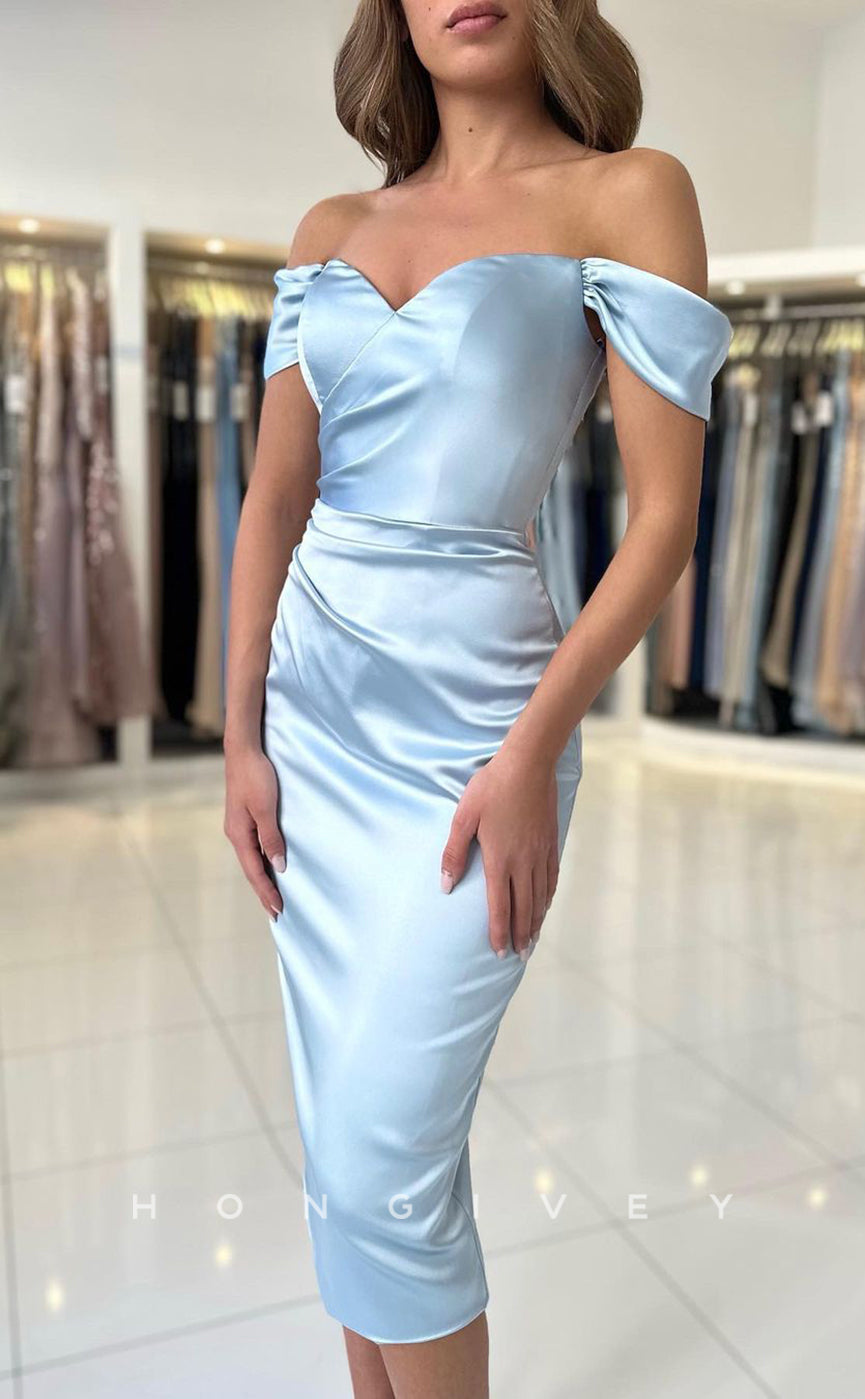 L1882 - Sexy Satin Fitted Off-Shoulder Empire With Slit Party Prom Evening Dress