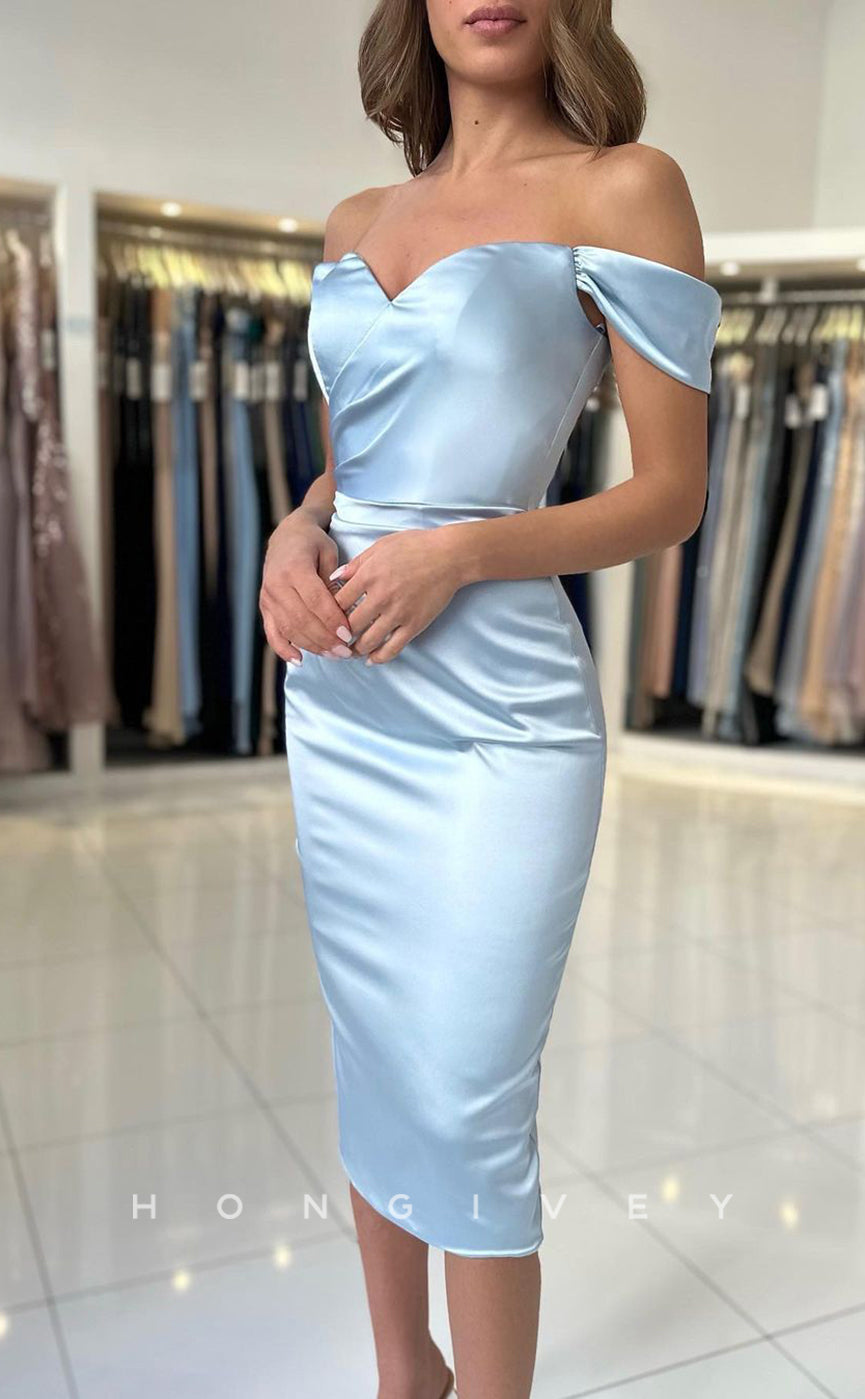 L1882 - Sexy Satin Fitted Off-Shoulder Empire With Slit Party Prom Evening Dress