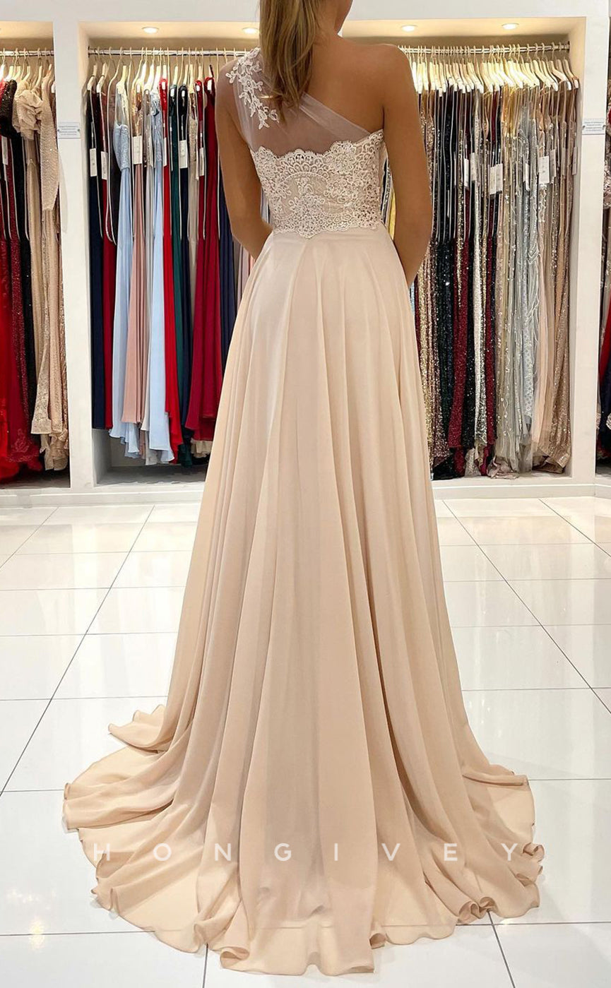 L1892 - Sexy Satin A-Line One Shoulder Empire Appliques With Side Slit Party Prom Evening Dress