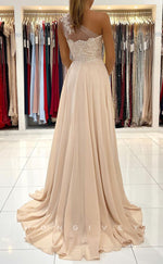 L1892 - Sexy Satin A-Line One Shoulder Empire Appliques With Side Slit Party Prom Evening Dress