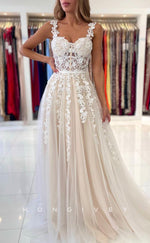 L1900 - Chic Tulle A-Line Empire Sweetheart Spaghetti Straps Illusion Appliques Party Prom Evening Dress