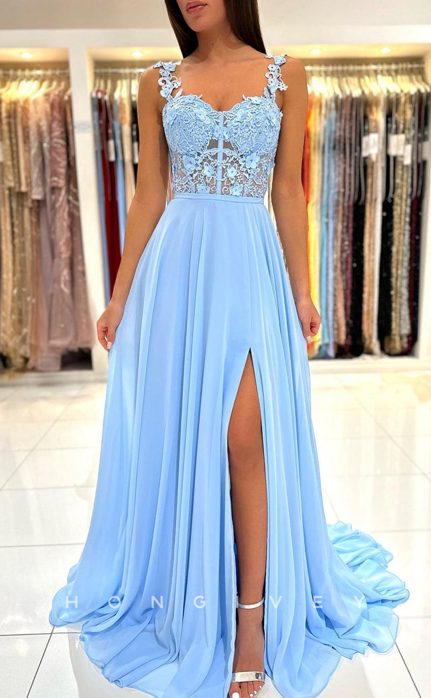 L1901 - Sexy Satin A-Line Sweetheart Straps Illusion Empire With Side Slit Party Prom Evening Dress