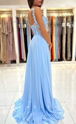 L1901 - Sexy Satin A-Line Sweetheart Straps Illusion Empire With Side Slit Party Prom Evening Dress