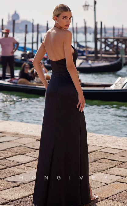 L0916 - Sexy Halter Open Back High Slit Gown Sweep Train Evening Prom Dress