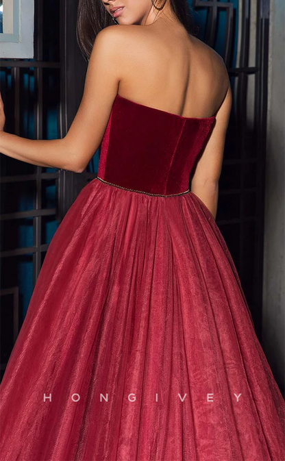 L1933 - Sexy Tulle A-Line Sweetheart Strapless Empire Beaded With Train Party Prom Evening Dress