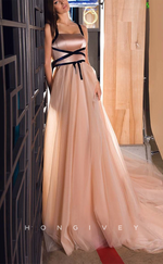 L1934 - Sexy Tulle A-Line Square Straps Empire Strappy Paneled With Train Party Prom Evening Dress