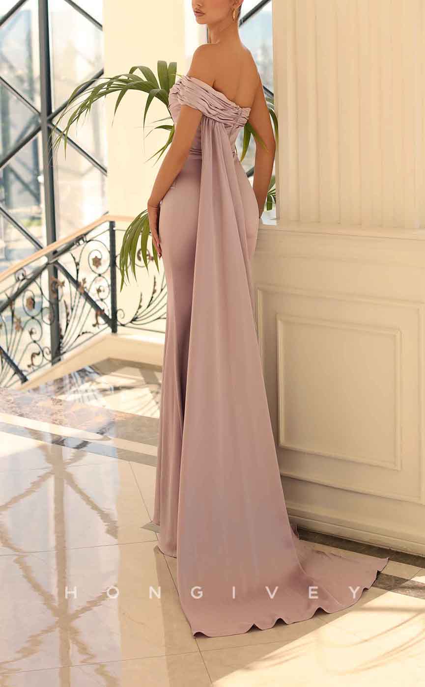 L1939 - Sexy Satin Trumpt One Shoulder Empire Ruched With Train Party Prom Evening Dress