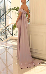 L1939 - Sexy Satin Trumpt One Shoulder Empire Ruched With Train Party Prom Evening Dress