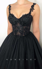 L2001 - Sexy Satin A-Line Sweetheart Straps Illusion Empire Appliques With Train Party Prom Evening Dress