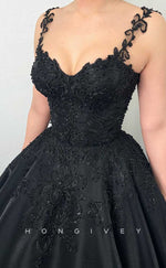 L2002 - Sexy Satin A-Line Sweetheart Straps Empire Illusion Beaded Appliques Party Prom Evening Dress