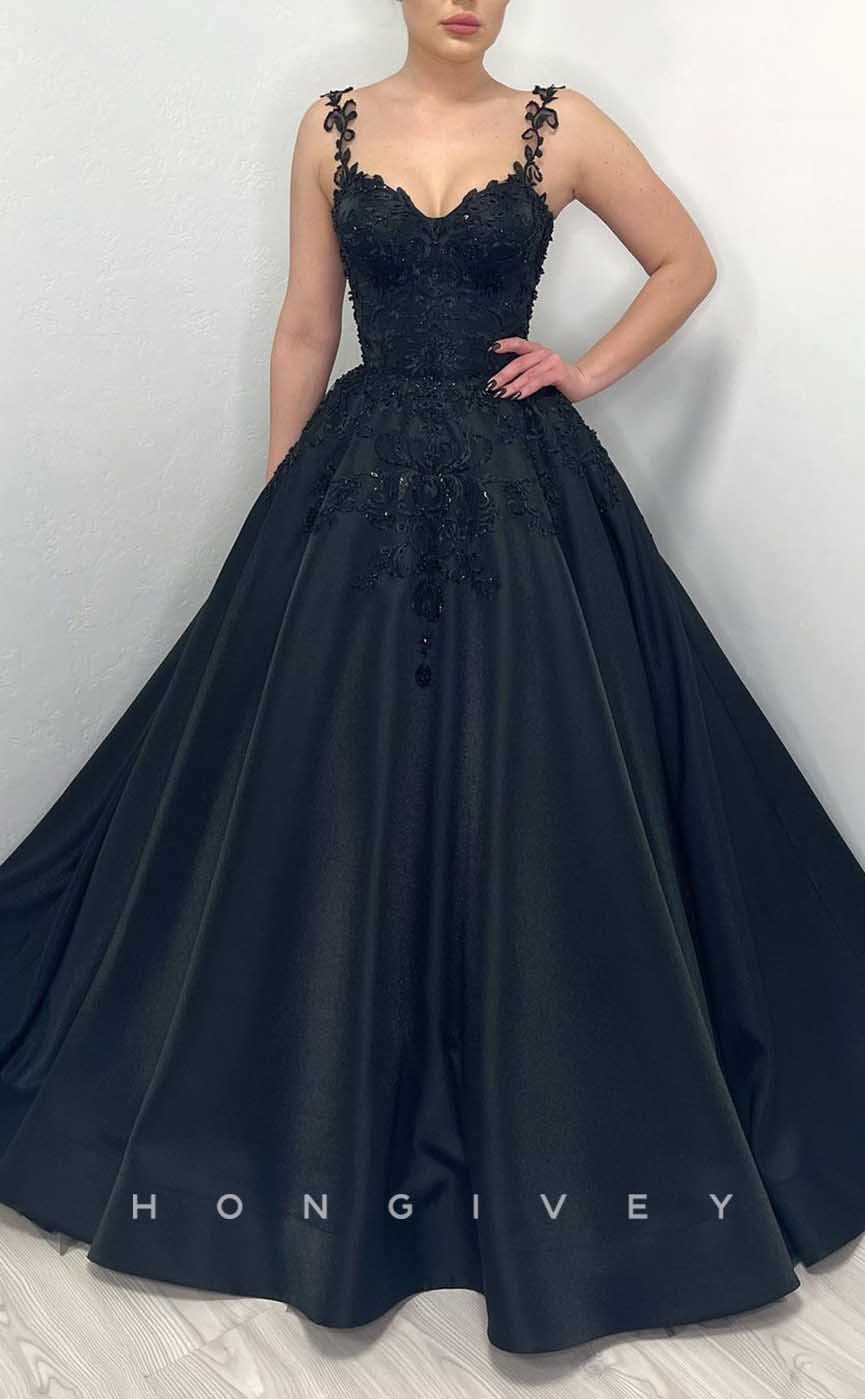 L2002 - Sexy Satin A-Line Sweetheart Straps Empire Illusion Beaded Appliques Party Prom Evening Dress