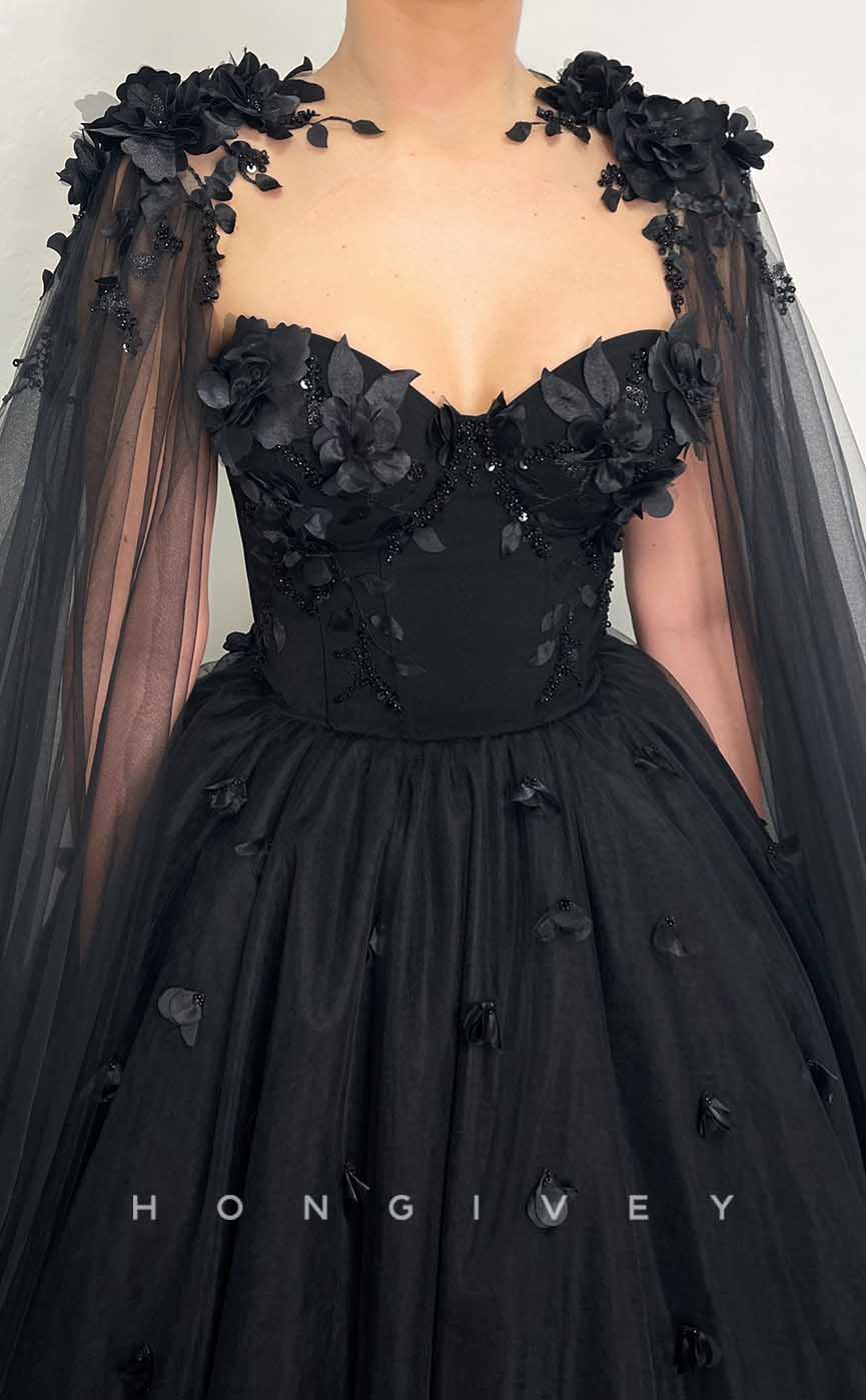 L2005 - Sexy A-Line Satin Sweetheart Empire Appliques Floral With Train Party Prom Evening Dress