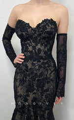 L2008 - Sexy Lace Trumpt Sweetheart Strapless Empire Appliques 3/4 Sleeves Party Prom Evening Dress