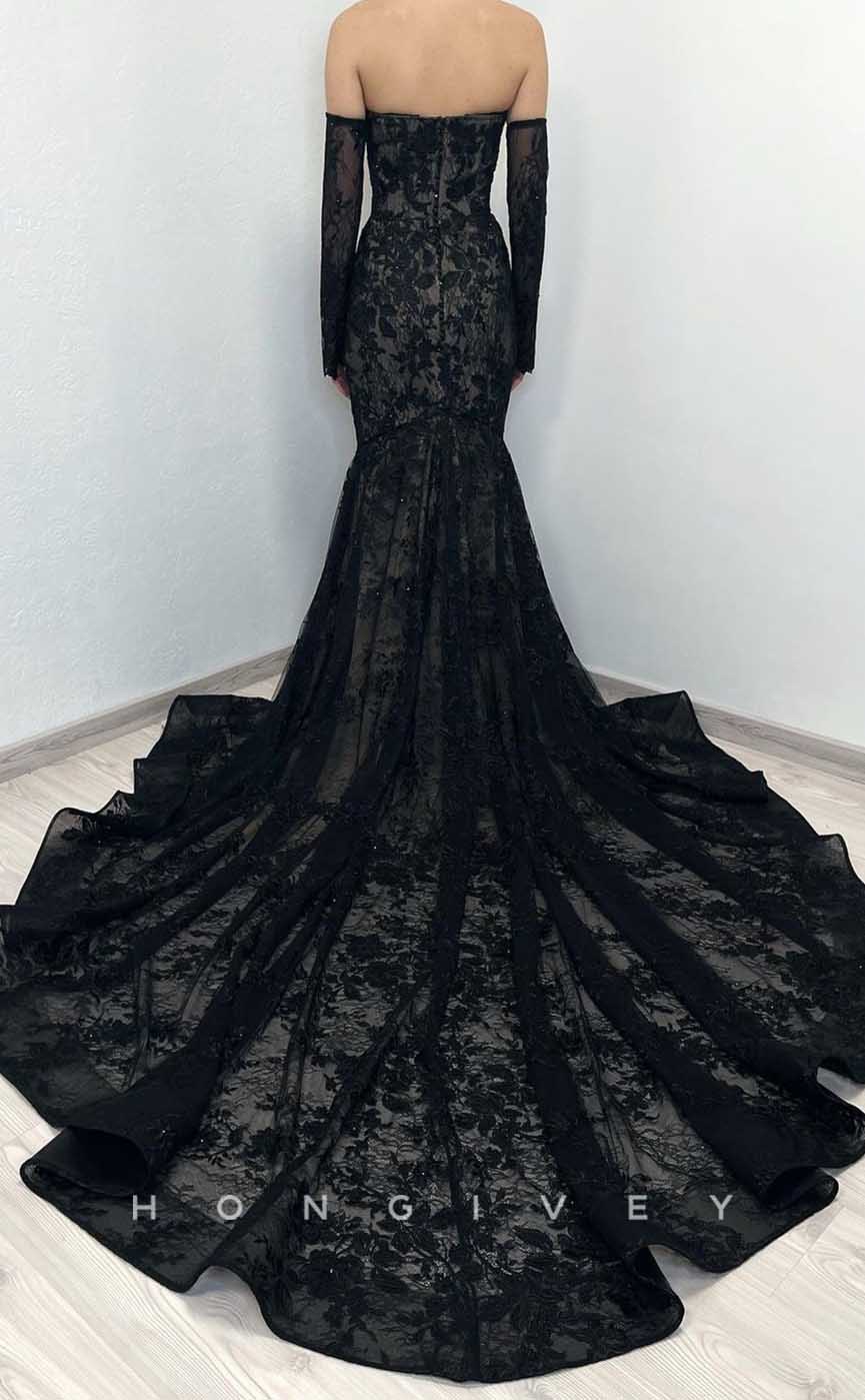 L2008 - Sexy Lace Trumpt Sweetheart Strapless Empire Appliques 3/4 Sleeves Party Prom Evening Dress