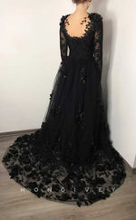 L2009 - Sexy A-Line Scoop Empire Lace Long Sleeve Beaded Floral Appliques Party Prom Evening Dress