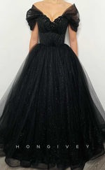 L2012 - Sexy Glitter A-Line Off-Shoulder Empire Beaded Floor-Length Party Prom Evening Dress