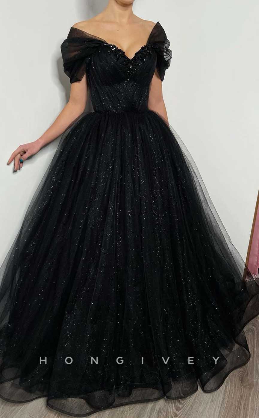 L2012 - Sexy Glitter A-Line Off-Shoulder Empire Beaded Floor-Length Party Prom Evening Dress