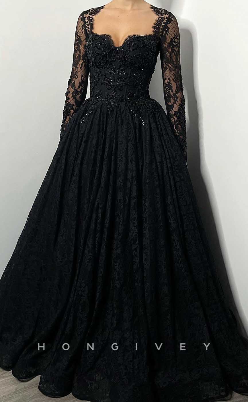 L2013 - Sexy Satin A-Line Asymmetrical Lace Long Sleeve Empire Beaded Appliques Party Prom Evening Dress