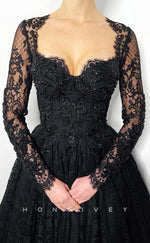 L2013 - Sexy Satin A-Line Asymmetrical Lace Long Sleeve Empire Beaded Appliques Party Prom Evening Dress