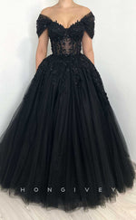 L2015 - Sexy Tulle A-Line Off-Shoulder Empire Illusion Beaded Appliques Party Prom Evening Dress