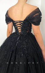 L2015 - Sexy Tulle A-Line Off-Shoulder Empire Illusion Beaded Appliques Party Prom Evening Dress