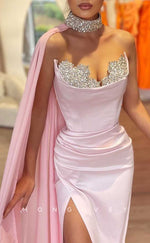 L2020 - Sexy Satin Fitted Asymmetrical Empire Ruched Beaded With Halter Bolero Party Prom Evening Dress