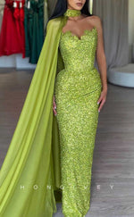 L2022 - Sexy Fitted Glitter Asymmetrical Sleeveless Empire Ruched Sequined Party Prom Evening Dress