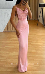 L2030 - Sexy Satin Fitted Asymmetrical Spaghetti Straps Empire Ruched Party Prom Evening Dress