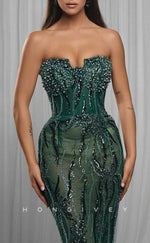 L2046 - Sexy Trumpt Glitter Sweetheart Strapless Empire Illusion Beaded Sequined Party Prom Evening Dress