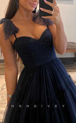 L2083 - Sexy Tulle A-Line Sweetheart Bowknot Spaghetti Straps Empire Floor-Length Party Prom Evening Dress