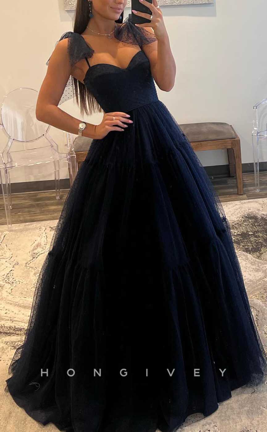 L2083 - Sexy Tulle A-Line Sweetheart Bowknot Spaghetti Straps Empire Floor-Length Party Prom Evening Dress